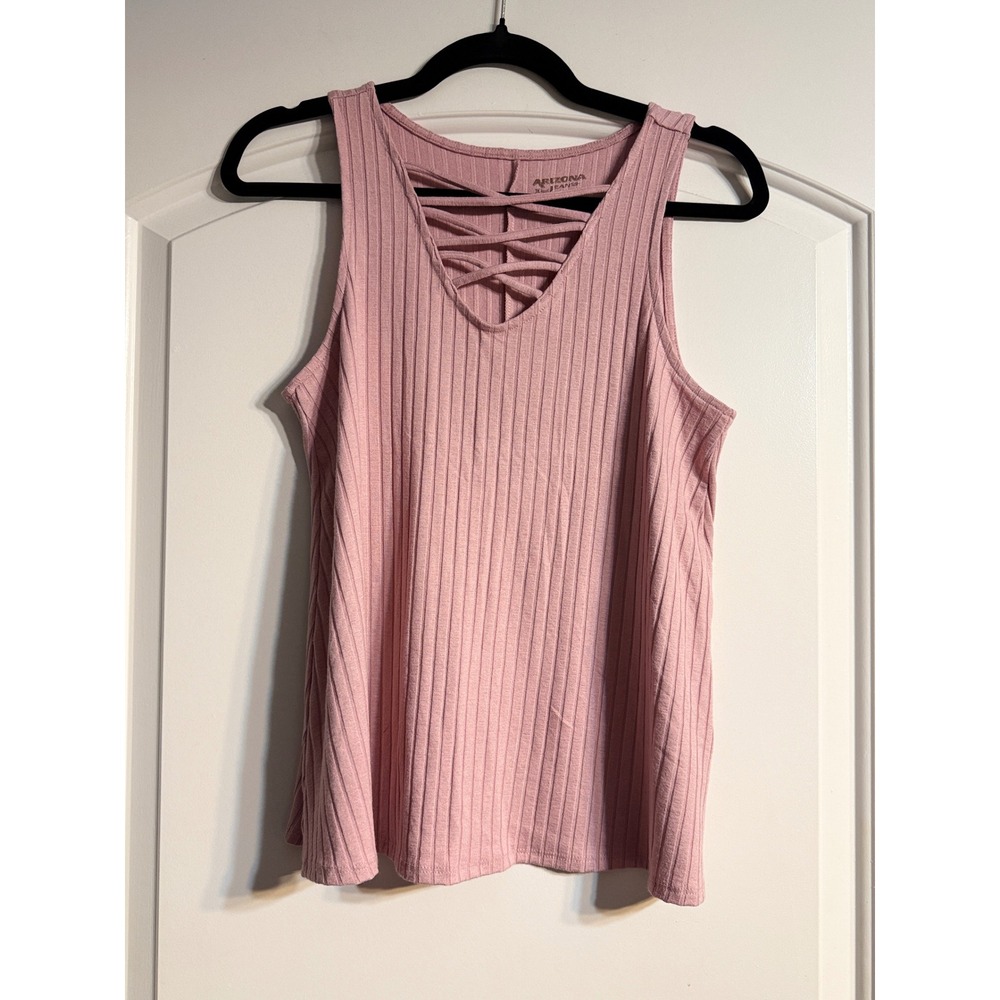 Arizona Jean Co Tank Top Size S Mauve Ribbed Lattice Strappy V-Neck Boho